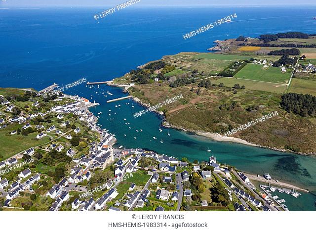 France, Morbihan, Belle Ile en Mer, Sauzon, the village (aerial view)
