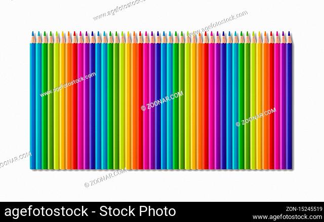 Set of rainbow color wooden pencil collection isolated on white background