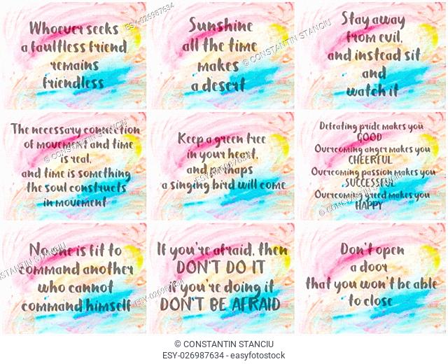 Collage of Inspirational messages over abstract water color textured backgrounds