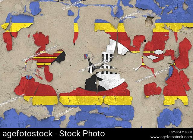 Swaziland flag depicted in paint colors on old obsolete messy concrete wall close up. Textured banner on rough background