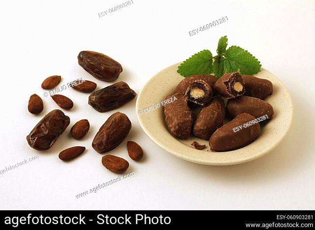 Dates with almond. Covered with milk chocolate