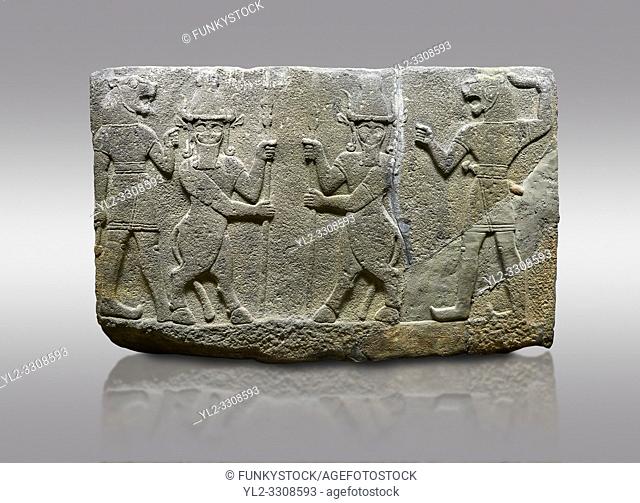Hittite relief sculpted orthostat stone panel of Herald's Wall. Basalt, KarkamÄ±s, (KargamÄ±s), Carchemish (Karkemish), 900-700 B. C