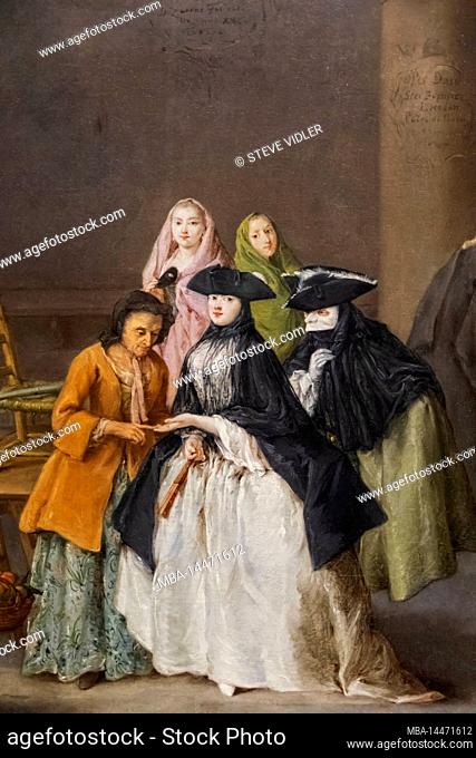 Painting titled A Fortune Teller at Venice by Italian Artist Pietro Longhi dated 1756