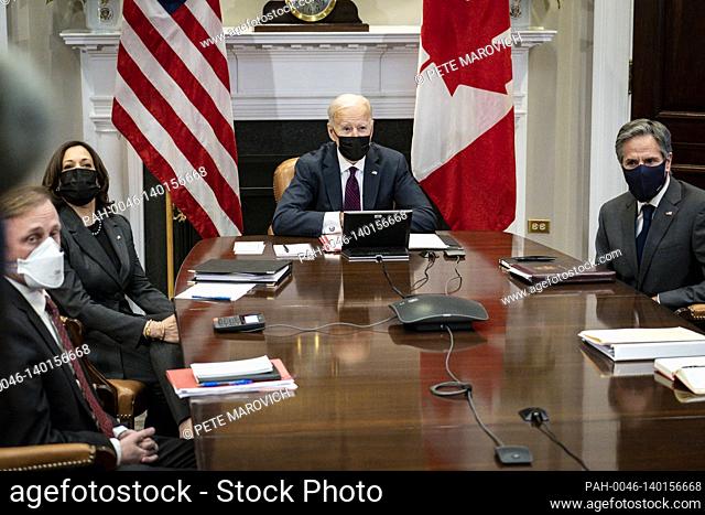From left to right: United States National Security Advisor Jake Sullivan, US Vice President Kamala Harris, US President Joe Biden