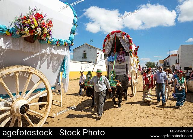 During a famous Pentecost pilgrimage the village of El Rocio converts into a colourful spectacle with beautifully decorated ox-carts