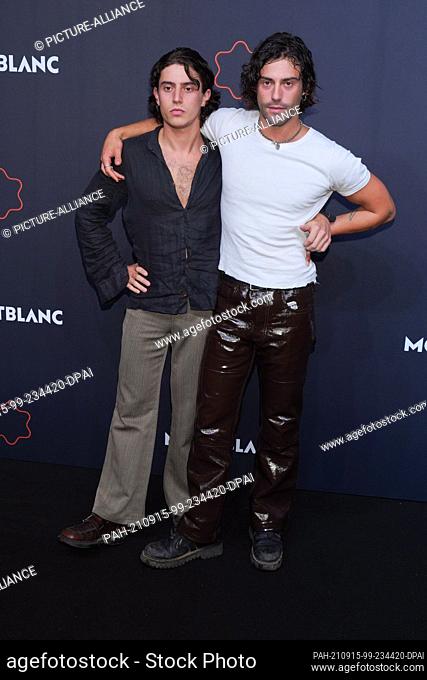 15 September 2021, Berlin: Aaron and Leo Altaras arrive at the Montblanc UltraBlack Collection Launch. Photo: Jörg Carstensen/dpa