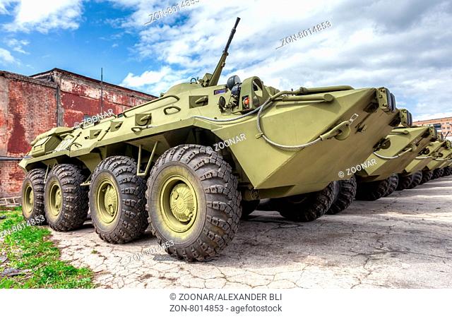 SAMARA, RUSSIA - MAY 7, 2014: Russian Army BTR-80 wheeled armoured vehicle personnel carrier