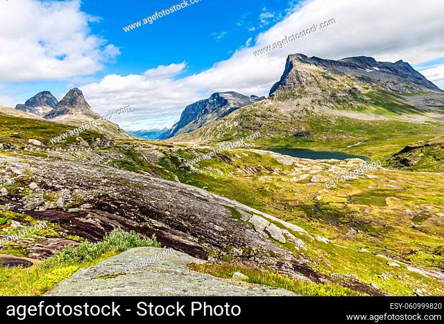 Norwegian mountain landscape along national scenic route Geiranger Trollstigen More og Romsdal county in Norway
