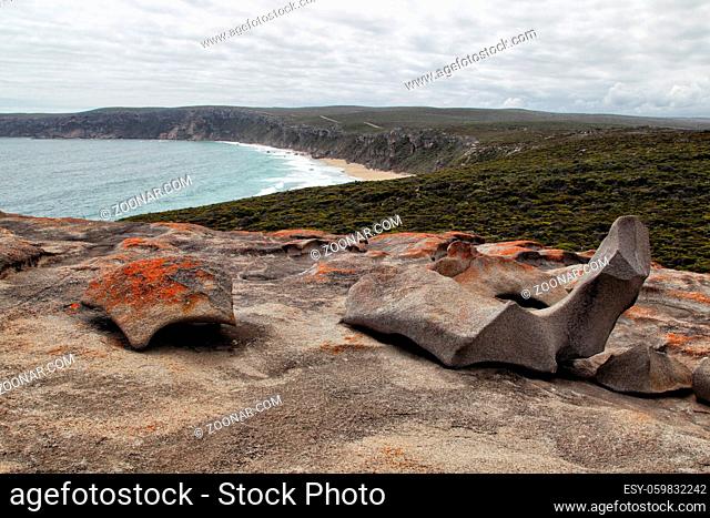 Die Remarkable Rocks, eine natürliche Felsformation, im Flinders Chase Nationalpark auf Kangaroo Island, South Australia, Australien