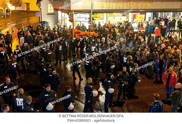 According to police approximately 300 people are taking part at a rally in Bad Marienberg, Germany, 23 October 2015 . The demonstration was protesting against a...