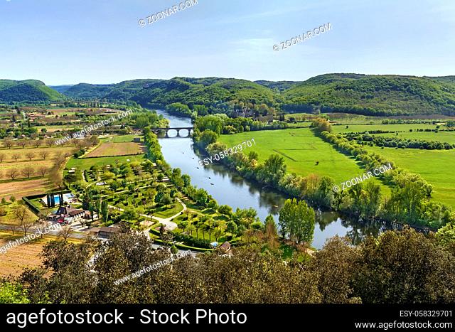 View of Dordogne river from Beynac castle cliff, France