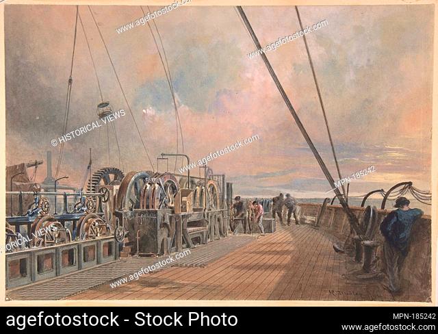 Deck of Great Eastern, Aft: the Paying-out Machinery. Artist: Robert Charles Dudley (British, 1826-1909); Date: 1866; Medium: Watercolor over graphite with...