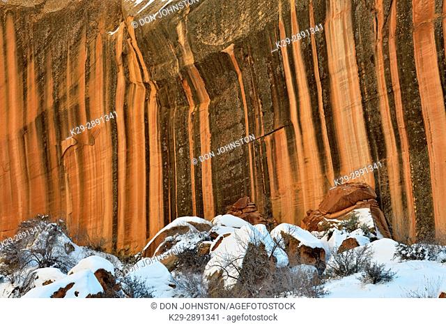 Canyon walls with desert varnish in the Capitol Gorge, Capitol Reef National Park, Utah