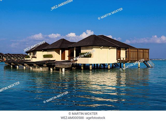 Asia, Maldives, View of Water bungalows at Paradise island