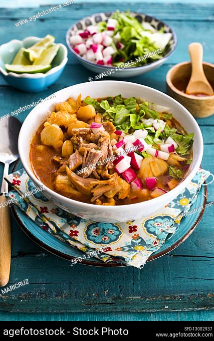 Hominy mexican soup pozole rojo