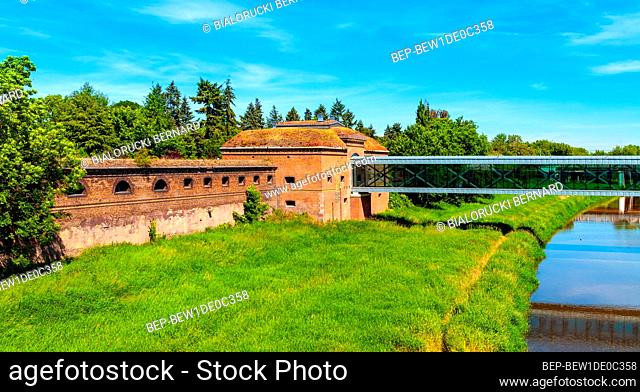 Poznan, Poland - June 6, 2015: Cathedral Sluice building as part of XIX Prussian stronghold on historic Ostrow Tumski island at Cybina river