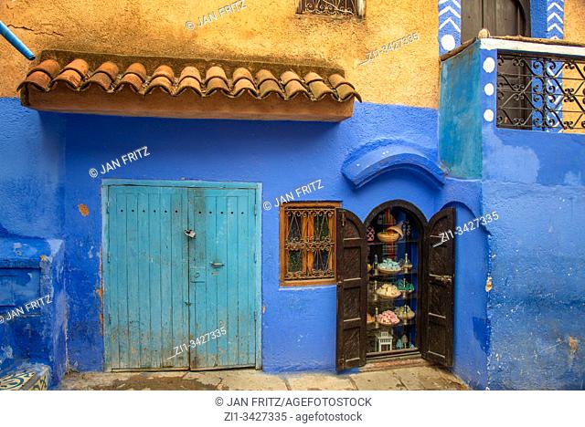 small streets in blue village Chefchaouen in Maroc