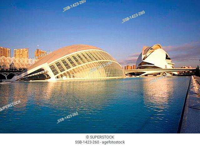 Museum on the waterfront, City of Arts and Sciences Museum, Turia River, Valencia, Spain