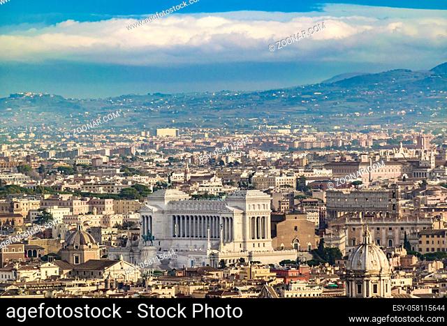 Aerial cityscape view of Rome city from saint peters basilica viewpoint