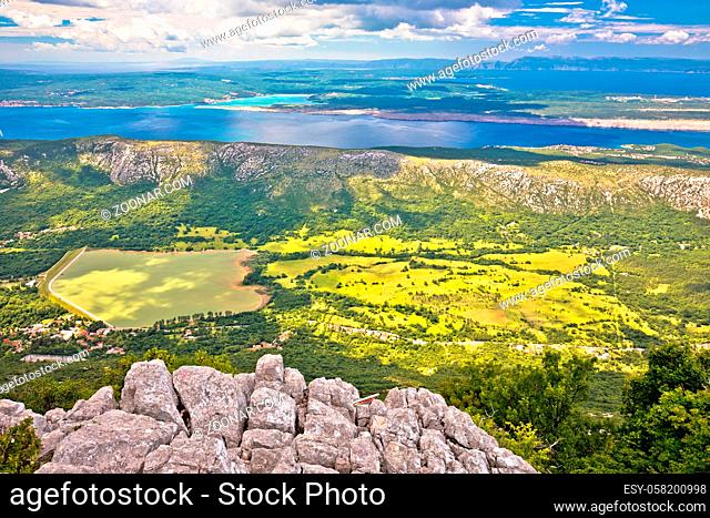 Vinodol valley and lake Tribalj view from Mahavica viewpoint, Kvarner bay region of Croatia