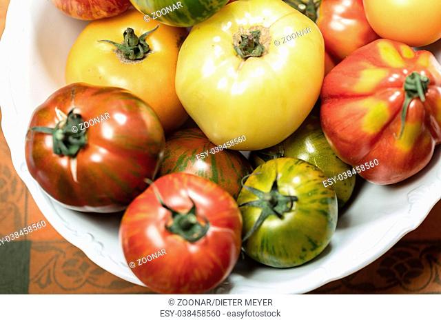 Heirloom Tomatoes in a white bowl