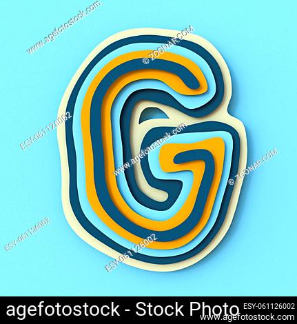 Colorful paper layers font Letter G 3D render illustration isolated on blue background