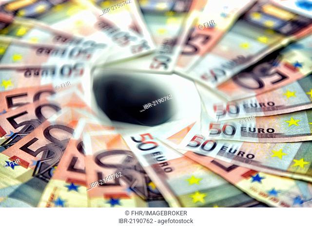 Circle of euro banknotes rotating around its axis