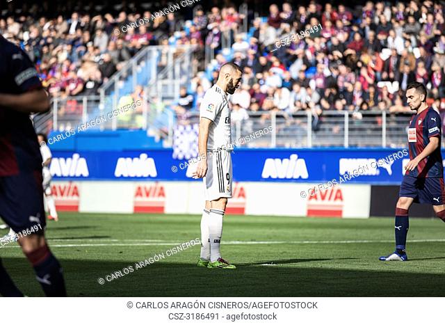 Karim Benzema, Real Madrid player, laments for a failed occasion during the La Liga match between Eibar and Real Madrid CF at Ipurua Stadium on November 24