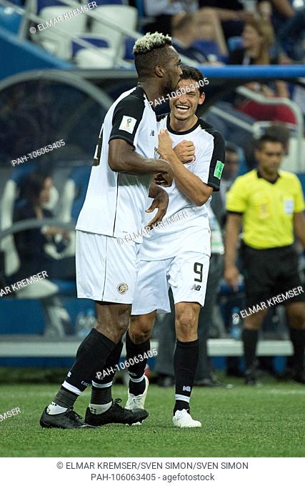 goalkeeper Kendall WASTON (left, CRC) and Daniel COLINDRES (CRC) cheer with arms crossed over the goal to make it 1-1 for Costa Rica, jubilation, cheering