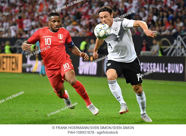 Nico SCHULZ (GER), action, duels versus Jefferson FARFAN (PER). Soccer Laenderspiel, Germany (GER) -Peru (PER) 2-1 on 09/09/2018 in Sinsheim / Wirsol...