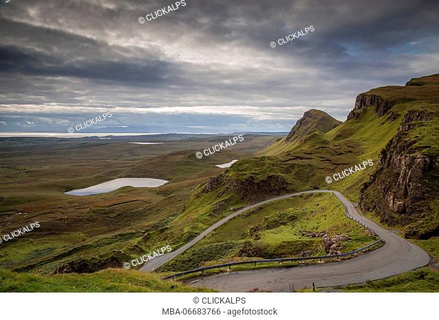 Quiraing, Skye, Scotland, during a cloudy day in summer