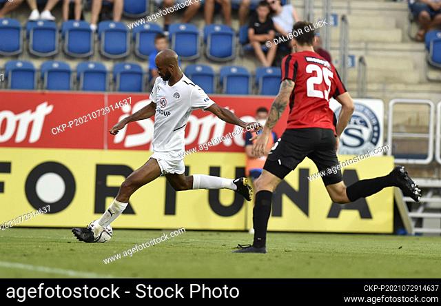 From left Rigino Cicilia of Slovacko and Artur Craciun of Lokomotiv in action during the UEFA Europa Conference League, 2nd round return match: FC Slovacko vs...