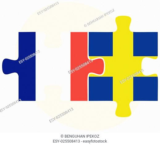 France and Sweden Flags in puzzle isolated on white background