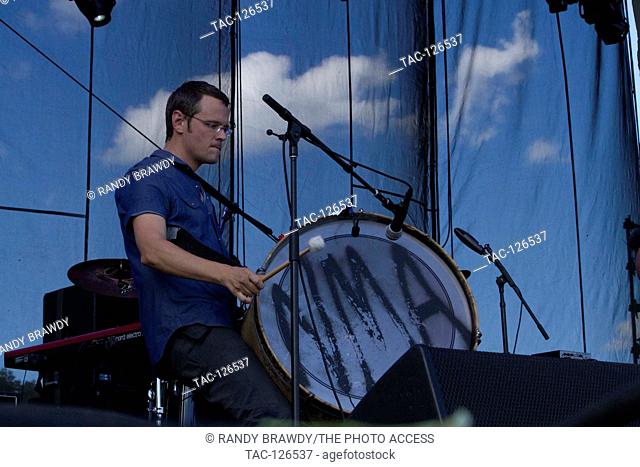 Luther Dickinson pulls out the bass drum during a performance at the Lockn’ Music Festival on September 13th, 2015 at Oak Ridge Farm in Arrington, Virginia