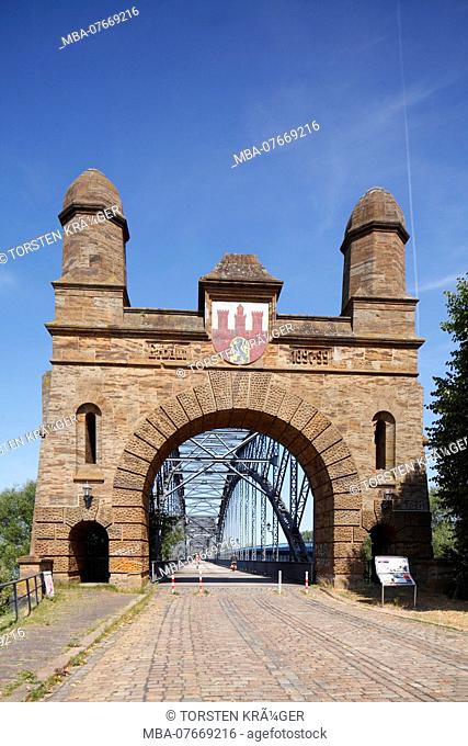 Old Harburg Elbe bridge, historic portal bridge, district Harburg, Hamburg, Germany, Europe