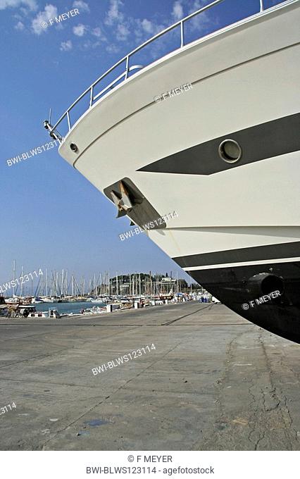 hull of a yacht in in dry dock, Turkey, Kusadasi