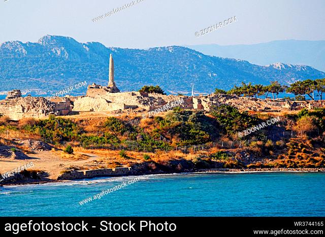 The Temple of Apollo (6th cent. B.C.) at the top of the hill of Kolona in Aegina island, Greece