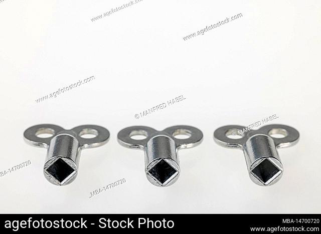 Three bleed key square 5 mm for radiator bleed valve, symbol image, bleed radiator, white background