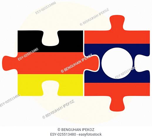 Germany and Laos Flags in puzzle isolated on white background