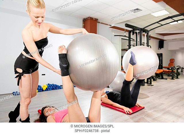 Pilates instructor working with group of women