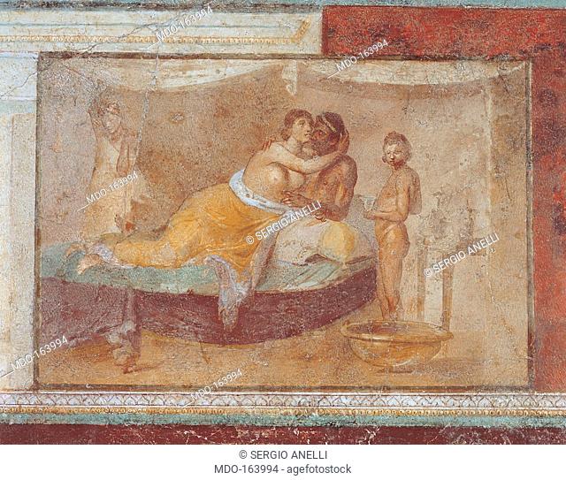 Erotic Scene, by Unknown artist, 1st Century, mural. Italy; Lazio; Rome; Palazzo Massimo alle Terme; dalla Villa della farnesina, cubicolo D