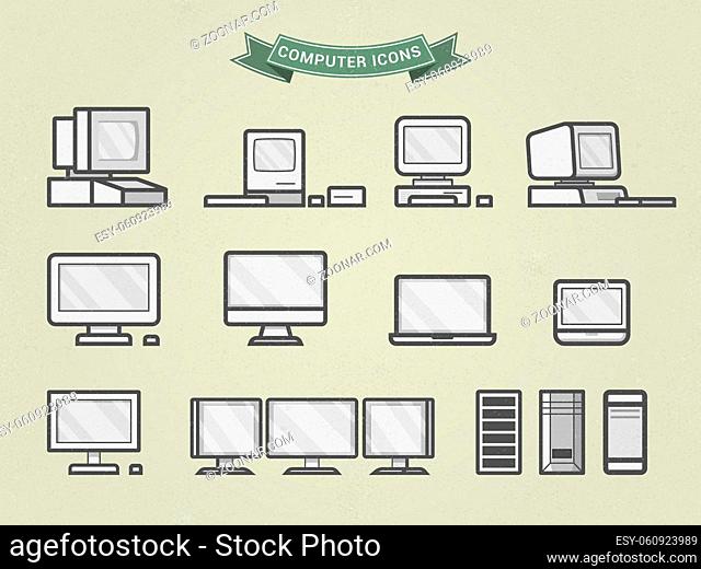 Vector flat line computers icons