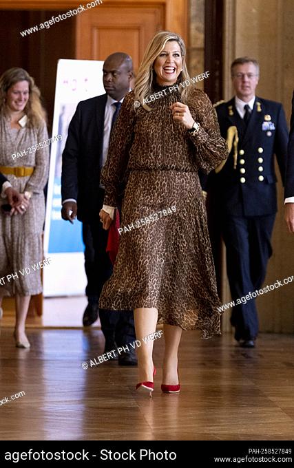 Queen Maxima of The Netherlands at the town hall in Rotterdam, on September 28, 2021, for a workvisit to the Foundation Halt on the occasion of the 40th...