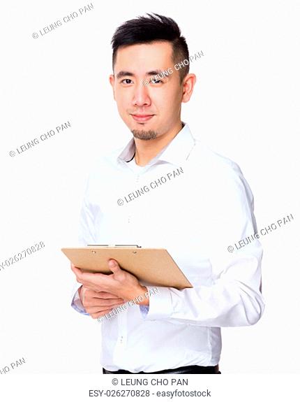 Young Businessman hold with clipboard