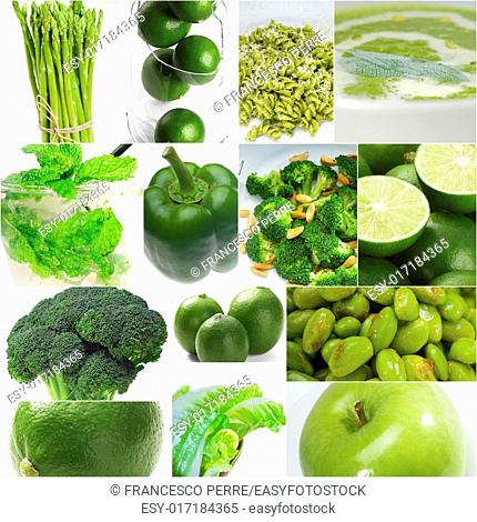 green healthy food collage collection nested on white frame