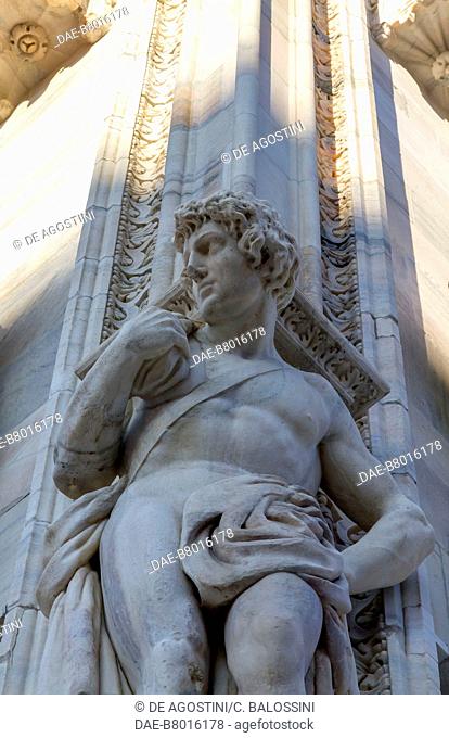 Telamon of the Milan cathedral facade, Lombardy, Italy. Detail