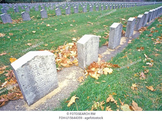 Gravestones in Confederate Cemetery, Rock Island, Illinois