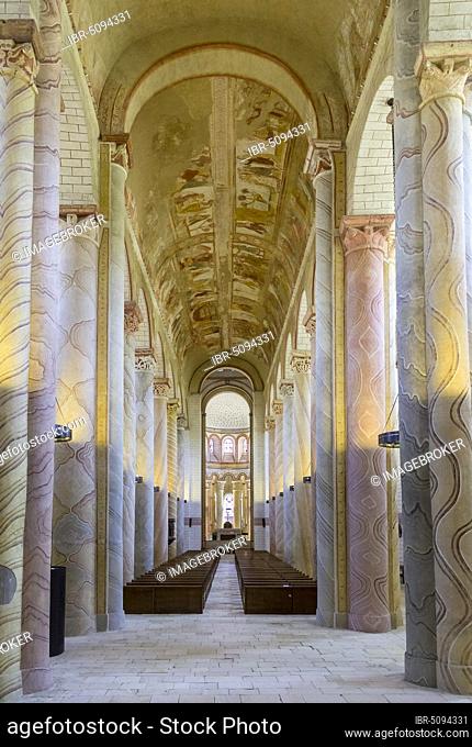 Nave with ceiling fresco around 1100, Abbey church, Saint-Savin, Vienne Department, France, Europe