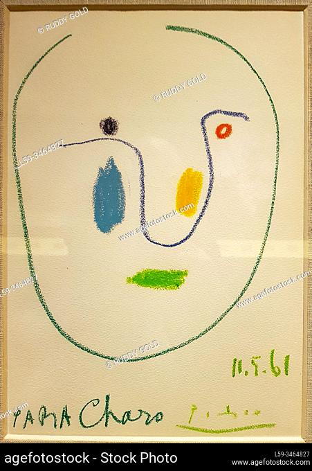 """Para Charo (For Charo)"", Pablo Picasso (1881-1973), wax crayon on paper. From a set of eight drawings dedicated by Picasso to Camilo José Cela