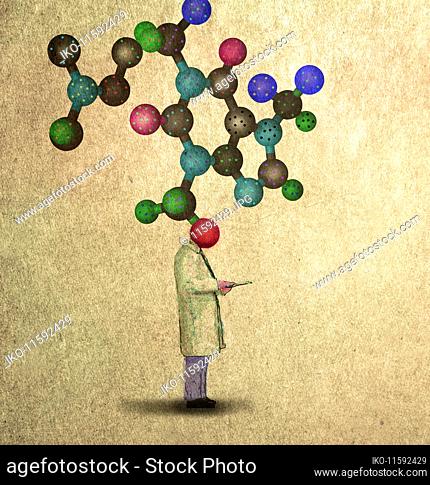 Scientist with molecular model head
